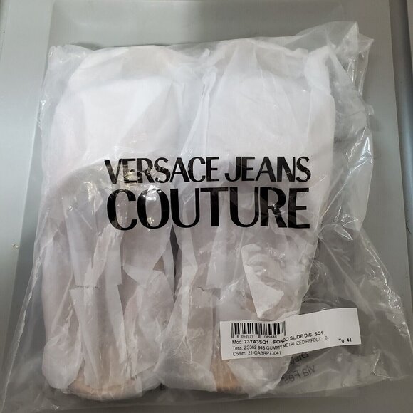 NEW VERSACE JEANS COUTURE Men\'s Gold Slide Sandals Shoes Size US 9.5 / EU 43 main image 9